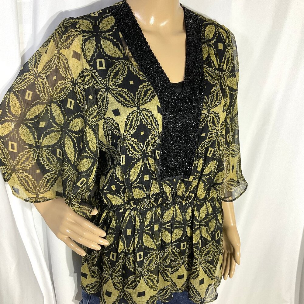 American Glamour Badgley Mischka Size Med Beaded Blouse BM50808